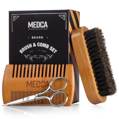 Wooden Beard and Comb Set for Men - Perfect for Beards Head Hair and Mustaches Men's Grooming Kit for Styling, Applying Beard Oils and Balms for