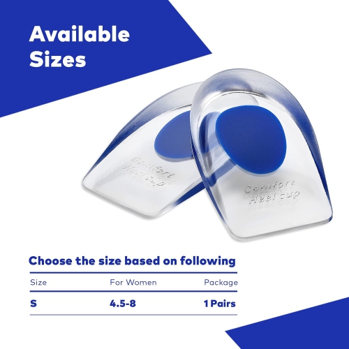 Medca Silicone Gel Heel Cushion Pads, Cups - Shoe Inserts for Plantar Fasciitis, Prevents Sore Heel, Bone Spur & Achilles Pain Relief for Women, Us