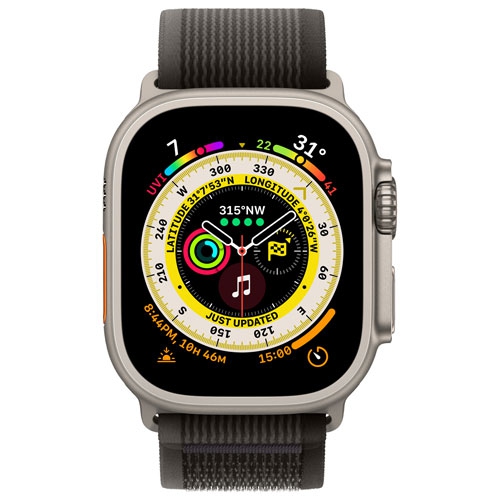 Remis à neuf - Apple Watch Ultra (GPS + connectivité cellulaire) avec boîtier en titane 49 mm et bracelet sentier noir/gris - moyen/Grand