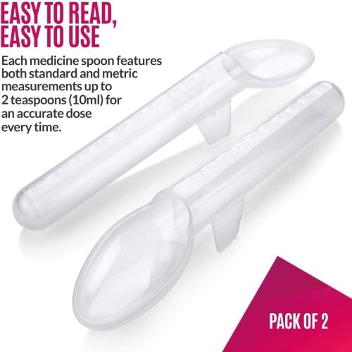 Calibrated Medicine Spoon for Kids, Baby & Toddler - - 2 Tsp/10 Ml Capacity Plastic Oral Liquid Dose Medication Graduated Dispenser