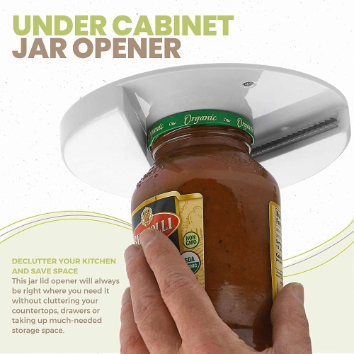 Under Cabinet Jar Opener - Undermount Lid Gripper Tool Easily Grip and Unscrew Multi-Sized Jars, Bottles, Containers Ideal Kitchen Gadget for Weak