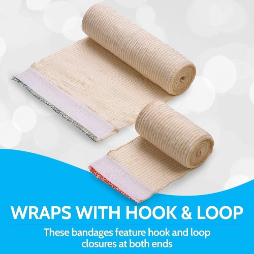 Hook and Loop Closure Elastic Bandage Wraps - Premium Variety Pack of 8, 2 3 4 6 Inch X 5 Yards Per Roll - Latex Free Reusable Compression Stretch