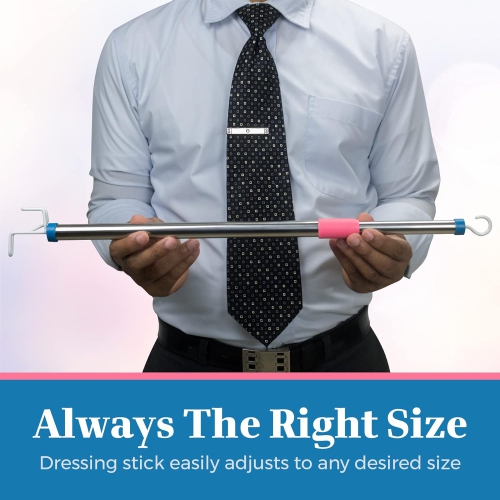 Dressing Stick Fully Adjustable for Long Lengths Up to 28.5" - Makes Putting on and Taking Off Clothing Easier, Home Health Aids Silver