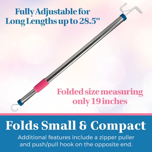 Dressing Stick Fully Adjustable for Long Lengths Up to 28.5" - Makes Putting on and Taking Off Clothing Easier, Home Health Aids Silver