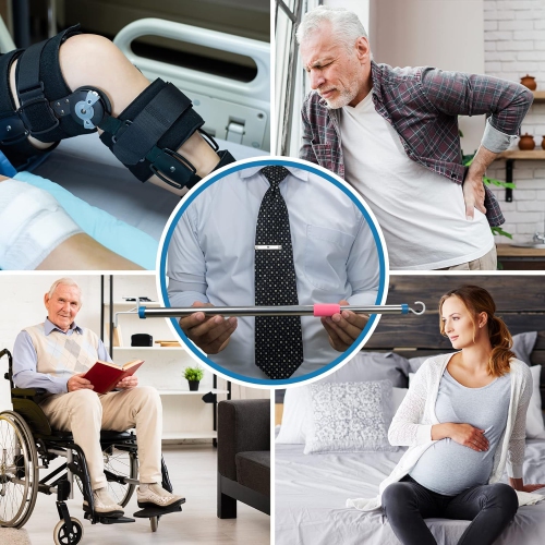 Dressing Stick Fully Adjustable for Long Lengths Up to 28.5" - Makes Putting on and Taking Off Clothing Easier, Home Health Aids Silver