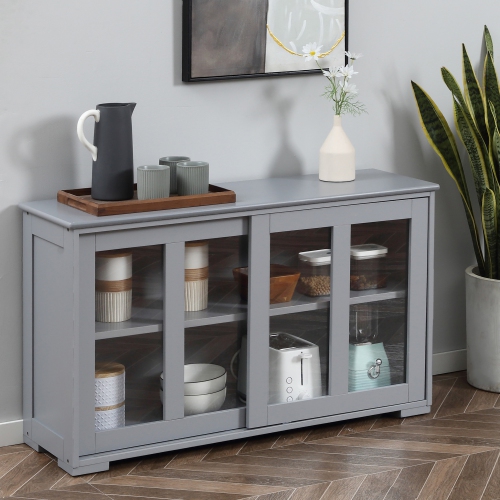 HOMCOM – Armoire de rangement de cuisine moderne avec 2 portes coulissantes en verre, armoire de buffet avec tablette réglable, station de bar à