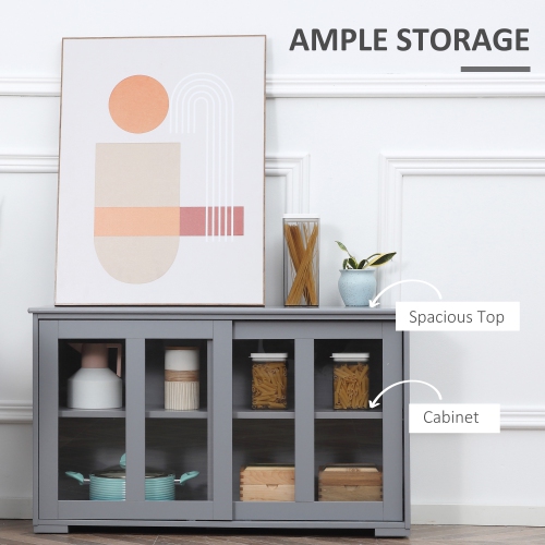 HOMCOM – Armoire de rangement de cuisine moderne avec 2 portes coulissantes en verre, armoire de buffet avec tablette réglable, station de bar à