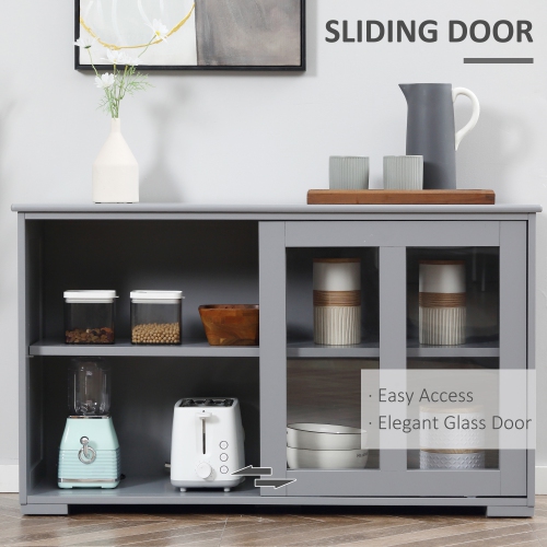 HOMCOM – Armoire de rangement de cuisine moderne avec 2 portes coulissantes en verre, armoire de buffet avec tablette réglable, station de bar à