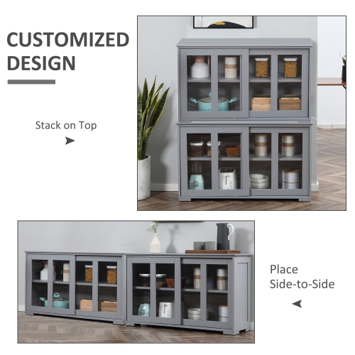 HOMCOM – Armoire de rangement de cuisine moderne avec 2 portes coulissantes en verre, armoire de buffet avec tablette réglable, station de bar à