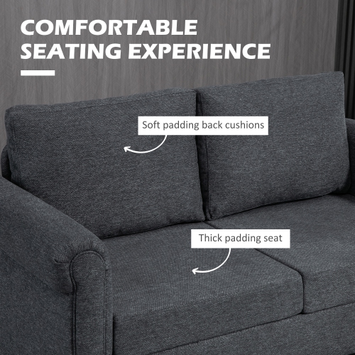 HOMCOM – Causeuse avec revêtement, canapé en tissu de style chenille à 2 places avec accoudoirs arrondis, pattes en bois d'hévéa en forme de gourde