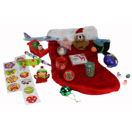 SAWESOME TOY COMPANY  Red/white Fur 14" Christmas Stocking Pre-Filled With Toys