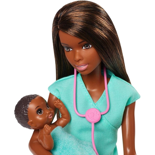 Ensemble de jeu Barbie Baby Doctor avec poupée Brunette, 2 poupées pour bébés, table d'examen et accessoires
