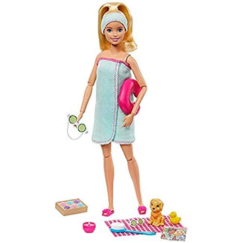 Barbie Spa Doll, Blonde, with Puppy and 9 Accessories