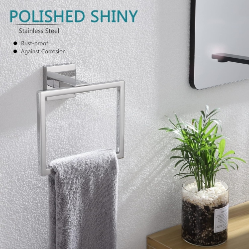 4 Pieces Polished Chrome Bathroom Hardware Set, Includes 23.6 Inch Towel Bar, Towel Ring, Toilet Paper Holder, Robe Hook, Stainless Steel, Wall
