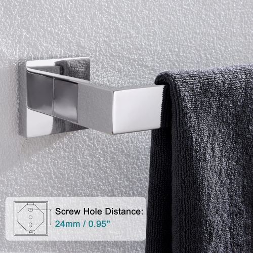 4 Pieces Polished Chrome Bathroom Hardware Set, Includes 23.6 Inch Towel Bar, Towel Ring, Toilet Paper Holder, Robe Hook, Stainless Steel, Wall