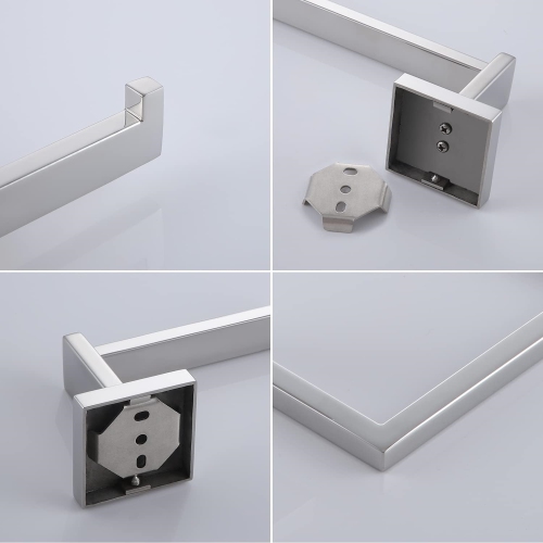 4 Pieces Polished Chrome Bathroom Hardware Set, Includes 23.6 Inch Towel Bar, Towel Ring, Toilet Paper Holder, Robe Hook, Stainless Steel, Wall