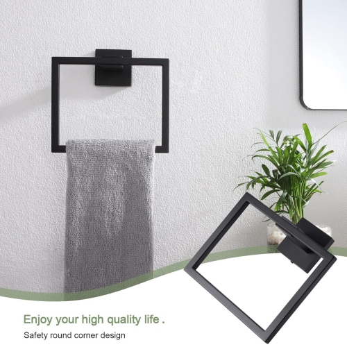 4 Pieces Matte Black Bathroom Hardware Set, Includes 23.6 Inch Towel Bar, Towel Ring, Toilet Paper Holder, Robe Hook, Stainless Steel, Wall Mounted