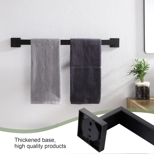 4 Pieces Matte Black Bathroom Hardware Set, Includes 23.6 Inch Towel Bar, Towel Ring, Toilet Paper Holder, Robe Hook, Stainless Steel, Wall Mounted