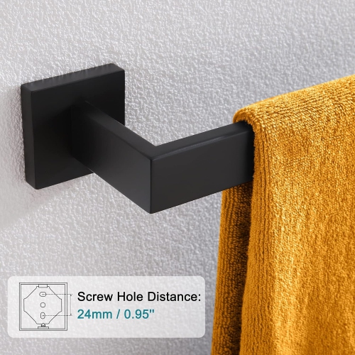4 Pieces Matte Black Bathroom Hardware Set, Includes 23.6 Inch Towel Bar, Towel Ring, Toilet Paper Holder, Robe Hook, Stainless Steel, Wall Mounted