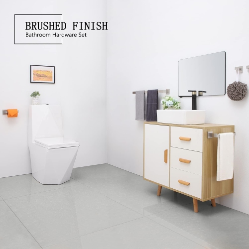 4 Pieces Brushed Nickel Bathroom Hardware Set, Includes 23.6 Inch Towel Bar, Towel Ring, Toilet Paper Holder, Robe Hook, Stainless Steel, Wall Mounted