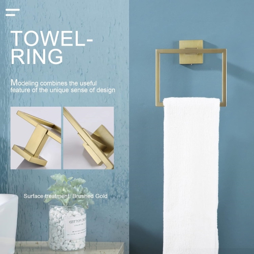 4 Pieces Brushed Gold Bathroom Hardware Set, Includes 23.6 Inch Towel Bar, Towel Ring, Toilet Paper Holder, Robe Hook, Stainless Steel, Wall Mounted