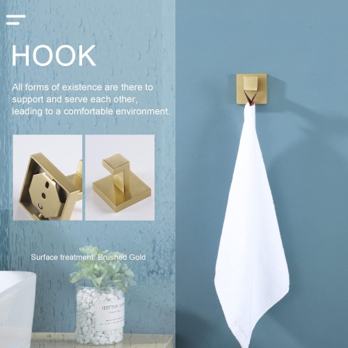 4 Pieces Brushed Gold Bathroom Hardware Set, Includes 23.6 Inch Towel Bar, Towel Ring, Toilet Paper Holder, Robe Hook, Stainless Steel, Wall Mounted