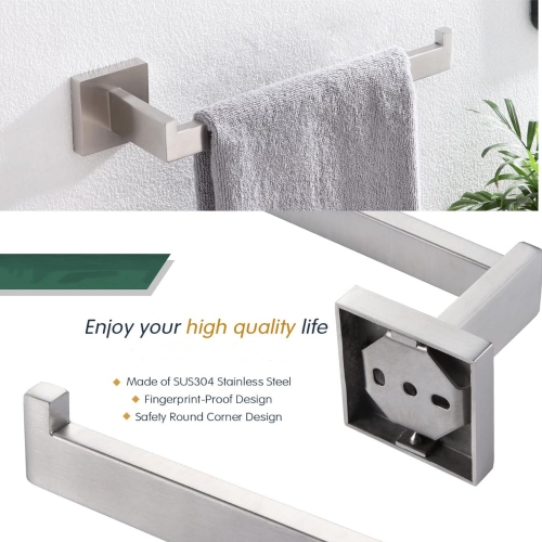 4 Pieces Brushed Nickel Bathroom Hardware Set, Includes Hand Towel Holder, Toilet Paper Holder, 2 Robe Hook, Stainless Steel, Wall Mounted