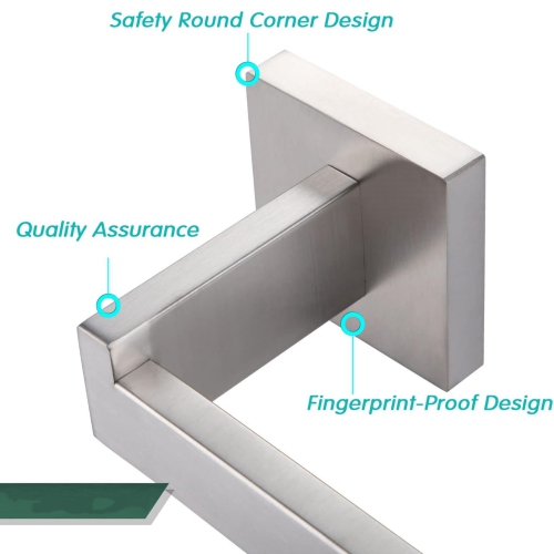 4 Pieces Brushed Nickel Bathroom Hardware Set, Includes Hand Towel Holder, Toilet Paper Holder, 2 Robe Hook, Stainless Steel, Wall Mounted