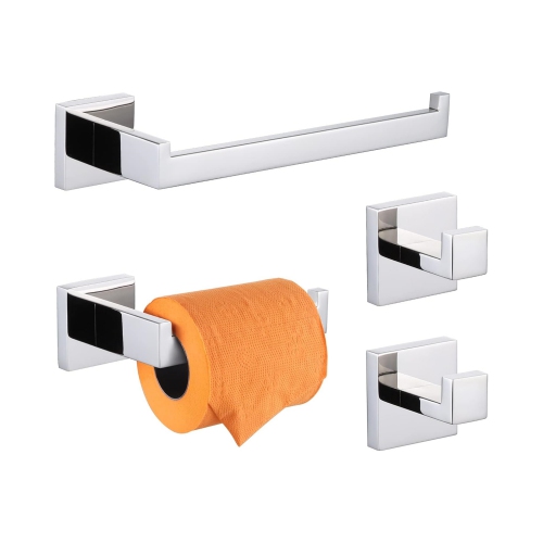 4 Pieces Polished Chrome Bathroom Hardware Set, Includes Hand Towel Holder, Toilet Paper Holder, 2 Robe Hook, Stainless Steel, Wall Mounted