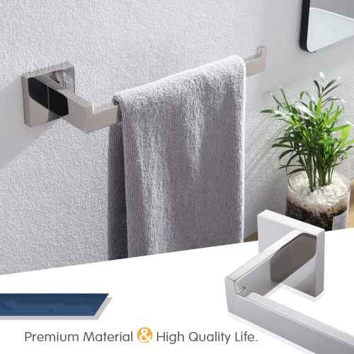 4 Pieces Polished Chrome Bathroom Hardware Set, Includes Hand Towel Holder, Toilet Paper Holder, 2 Robe Hook, Stainless Steel, Wall Mounted