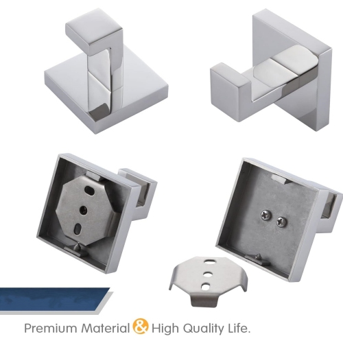 4 Pieces Polished Chrome Bathroom Hardware Set, Includes Hand Towel Holder, Toilet Paper Holder, 2 Robe Hook, Stainless Steel, Wall Mounted