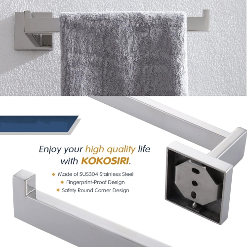 4 Pieces Polished Chrome Bathroom Hardware Set, Includes Hand Towel Holder, Toilet Paper Holder, 2 Robe Hook, Stainless Steel, Wall Mounted