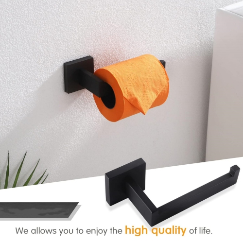 4 Pieces Matte Black Bathroom Hardware Set, Includes Hand Towel Holder, Toilet Paper Holder, 2 Robe Hook, Stainless Steel, Wall Mounted