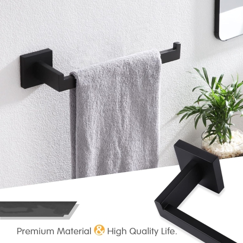 4 Pieces Matte Black Bathroom Hardware Set, Includes Hand Towel Holder, Toilet Paper Holder, 2 Robe Hook, Stainless Steel, Wall Mounted