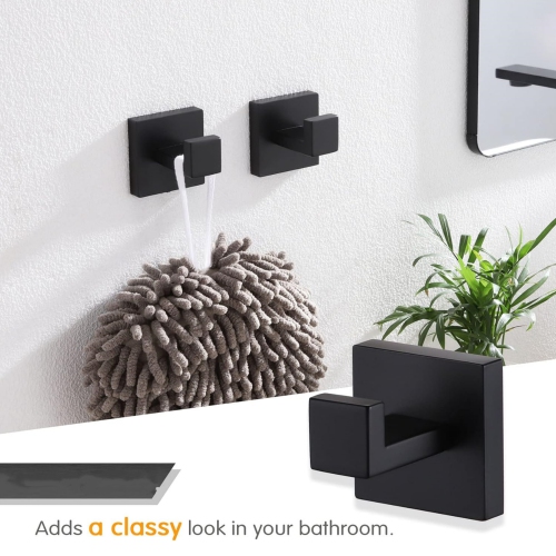 4 Pieces Matte Black Bathroom Hardware Set, Includes Hand Towel Holder, Toilet Paper Holder, 2 Robe Hook, Stainless Steel, Wall Mounted