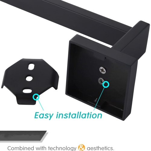 4 Pieces Matte Black Bathroom Hardware Set, Includes Hand Towel Holder, Toilet Paper Holder, 2 Robe Hook, Stainless Steel, Wall Mounted