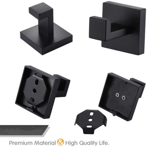 4 Pieces Matte Black Bathroom Hardware Set, Includes Hand Towel Holder, Toilet Paper Holder, 2 Robe Hook, Stainless Steel, Wall Mounted