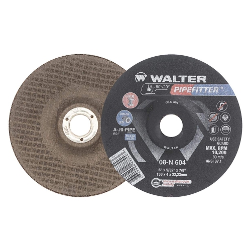 WALTER SURFACE TECH  Walter Pipefitter Grinding Wheel, Type 27, Round Hole, Aluminum Oxide, 6" Diameter, 5/32" Thick, 7/8" Arbor, Grit A-20-Pipe (Pack