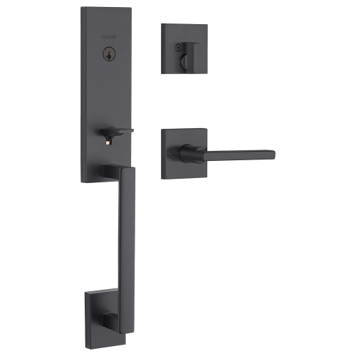 Weiser Matte Black Front Door Lock and Handle Set, Vancouver Deadbolt