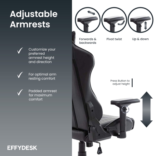 GamingChair Pro+ Home Office Ergonomic High Back Gaming Chair - PU Leather Coated with Height Adjustment - Headrest and Lumbar Custion Included -