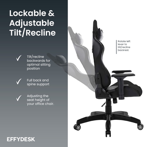 GamingChair Pro+ Home Office Ergonomic High Back Gaming Chair - PU Leather Coated with Height Adjustment - Headrest and Lumbar Custion Included -