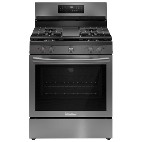 Cuisinière à gaz autonome à convection véritable et friture à air chaud 5,1 pi³ 30 po Gallery de Frigidaire - Acier inoxydable noir