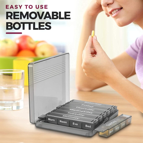 Weekly Pill Organizers - Pack of 2-7-Day Pill Cases w/Removable Daily 4 Times-a-Day Pill Cases, Large AM/PM Medicine Pill Box for Pills Vitamins Easy