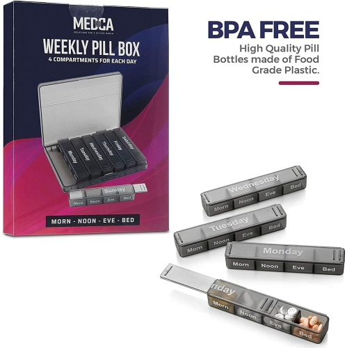 Weekly Pill Organizers - Pack of 2-7-Day Pill Cases w/Removable Daily 4 Times-a-Day Pill Cases, Large AM/PM Medicine Pill Box for Pills Vitamins Easy