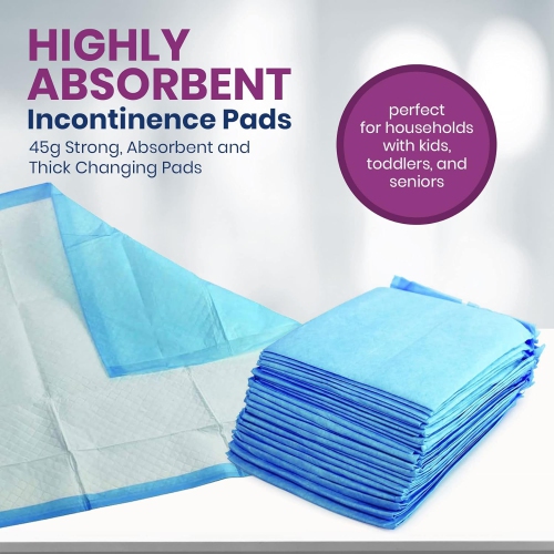 Disposable Underpads– 23" X 36" Incontinence Pads- 45g Strong Absorbent Thick Changing Pads Beds Urine Protection for Kids, Adults, Seniors - 25 Count