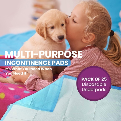 Disposable Underpads– 23" X 36" Incontinence Pads- 45g Strong Absorbent Thick Changing Pads Beds Urine Protection for Kids, Adults, Seniors - 25 Count