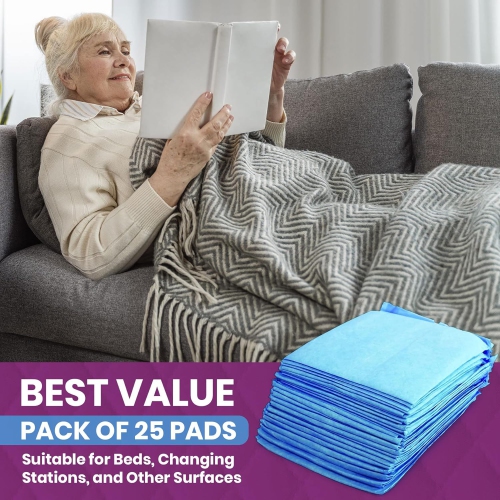 Disposable Underpads– 23" X 36" Incontinence Pads- 45g Strong Absorbent Thick Changing Pads Beds Urine Protection for Kids, Adults, Seniors - 25 Count