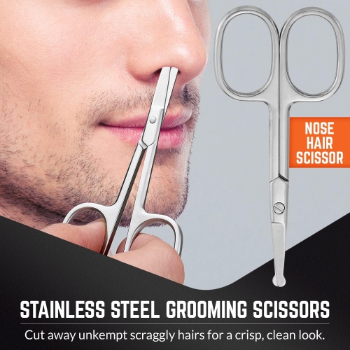 Stainless Steel Grooming Scissors - Eyebrow Scissor, Beard & Mustache Trimming Set Small Curved & Rounded Tip Facial Hair Trimmer Kit for a Much