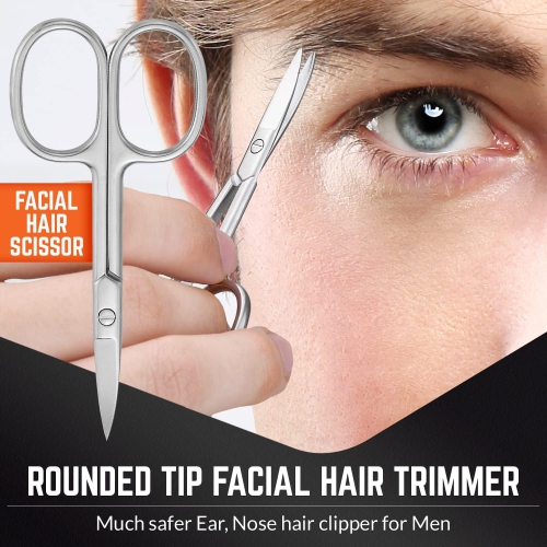 Stainless Steel Grooming Scissors - Eyebrow Scissor, Beard & Mustache Trimming Set Small Curved & Rounded Tip Facial Hair Trimmer Kit for a Much