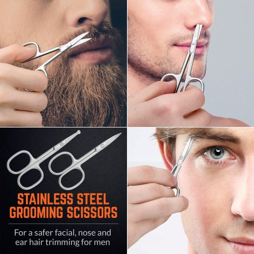 Stainless Steel Grooming Scissors - Eyebrow Scissor, Beard & Mustache Trimming Set Small Curved & Rounded Tip Facial Hair Trimmer Kit for a Much